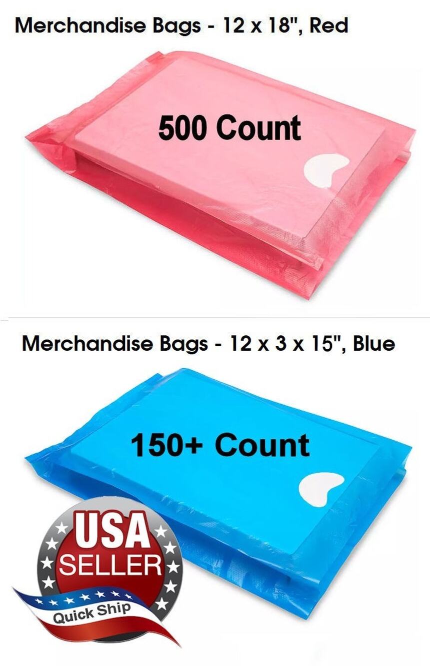 750+ Omnipak High-Density Merchandise Bags • Die-Cut Handle • 12x18in & 12x15in